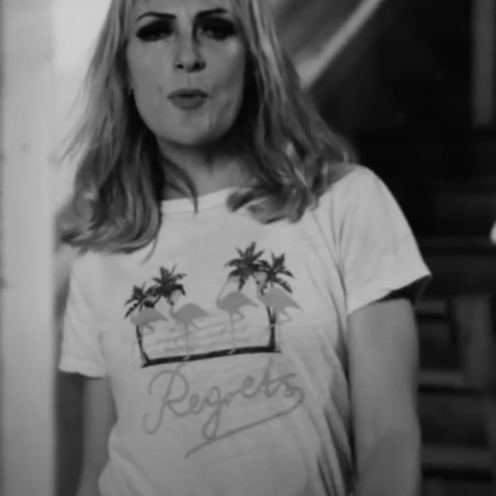 Agolde Premium Regrets Flamingo Tee Seen In Metric Music Video Risk